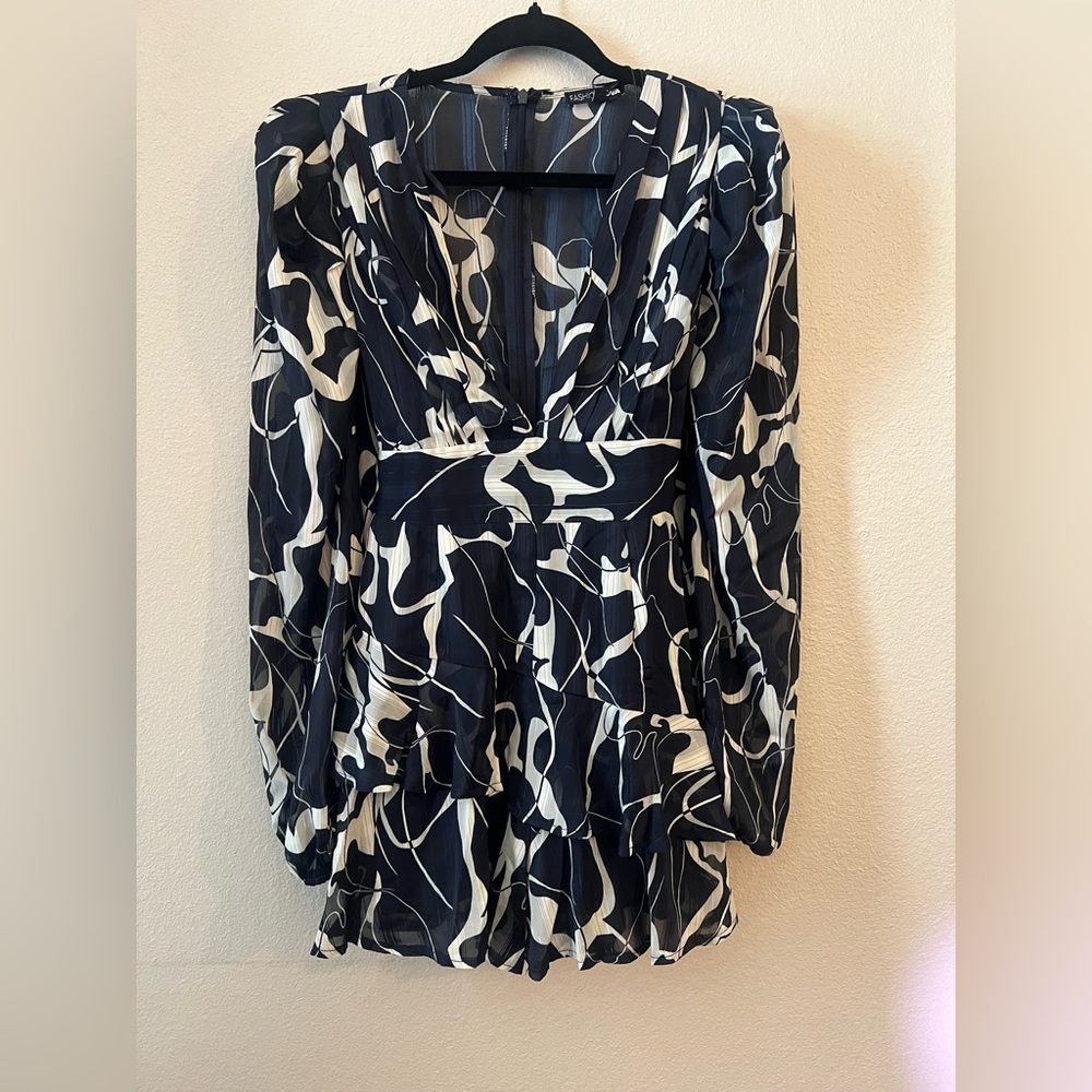 Fashion Nova Black and White Abstract Jumpsuit